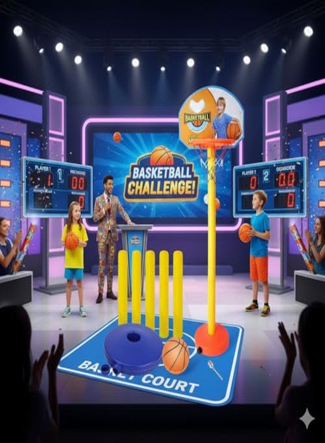 Manos Kids Basketball Hoop Set with Stand, Adjustable Height, Indoor Outdoor Play, Includes 2 Balls, Orange and Blue Net, Sports Activity Toy for Children Pack of 1 - Image 4