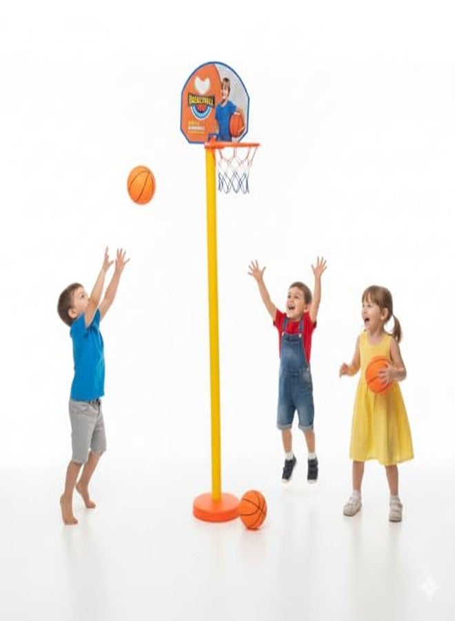Manos Kids Basketball Hoop Set with Stand, Adjustable Height, Indoor Outdoor Play, Includes 2 Balls, Orange and Blue Net, Sports Activity Toy for Children Pack of 1 - Image 1
