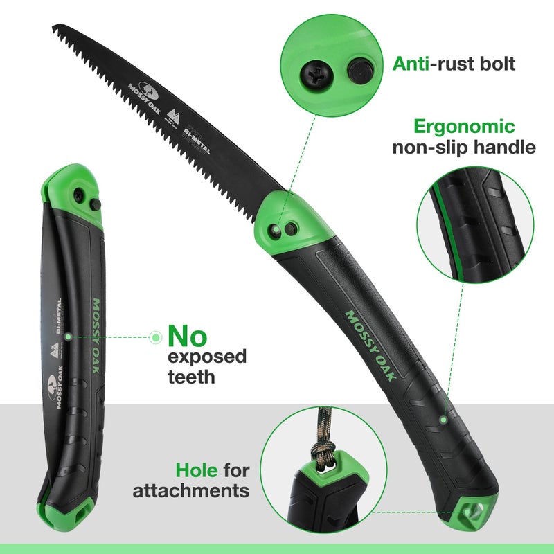 MOSSY OAK Folding Saw - 7 Inch Pruning Handsaw with Pouch, D6A & M2 Bimetal Saw Blade, Hunting Saw Foldable for Deer, Tree, Wood, and Limb Cutting - Image 5