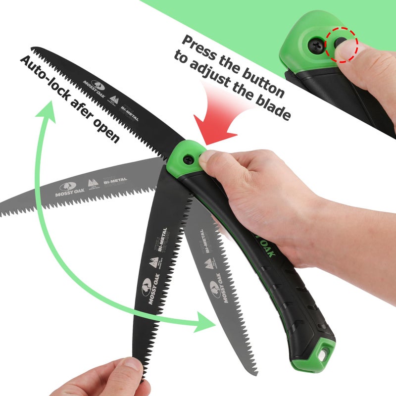 MOSSY OAK Folding Saw - 7 Inch Pruning Handsaw with Pouch, D6A & M2 Bimetal Saw Blade, Hunting Saw Foldable for Deer, Tree, Wood, and Limb Cutting - Image 3