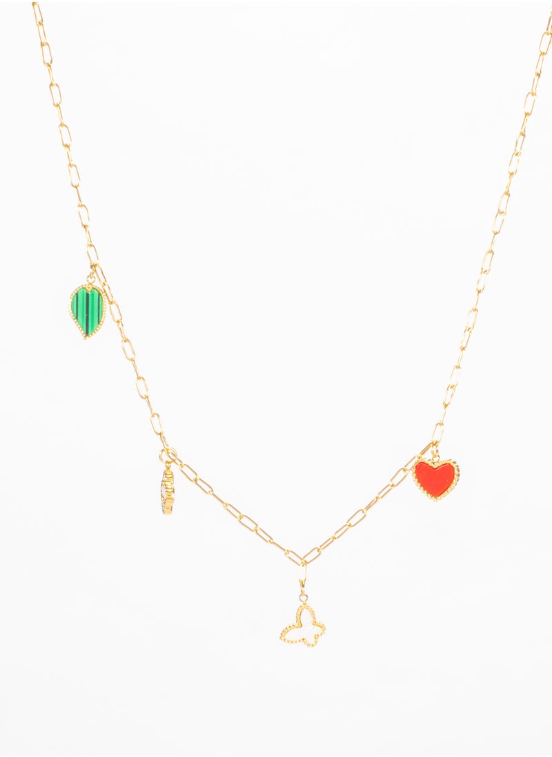 The Black Pearl Accessories - Stainless Steel Necklace with a Multi Colored & Butterfly Pendants - Image 1
