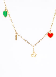 Stainless Steel Necklace with a Multi Colored & Butterfly Pendants