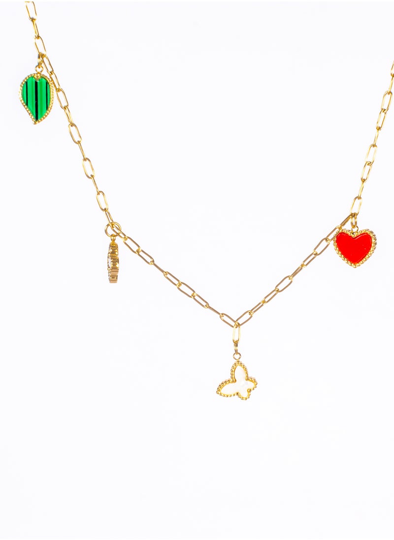 The Black Pearl Accessories - Stainless Steel Necklace with a Multi Colored & Butterfly Pendants - Image 1