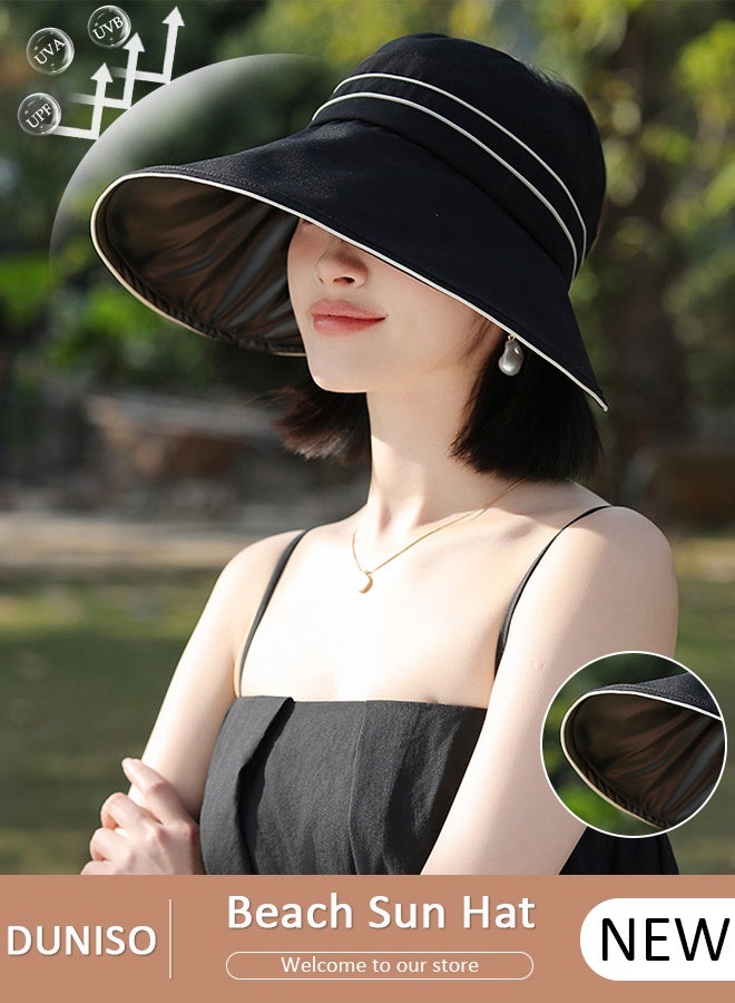 DUNISO Women's Foldable Sun Hat Summer Hollow Out Beach Cap Brim Roll Up Beach Bucket Hats UV Protection UPF50+ for Vacation Outdoor Activities - Image 1