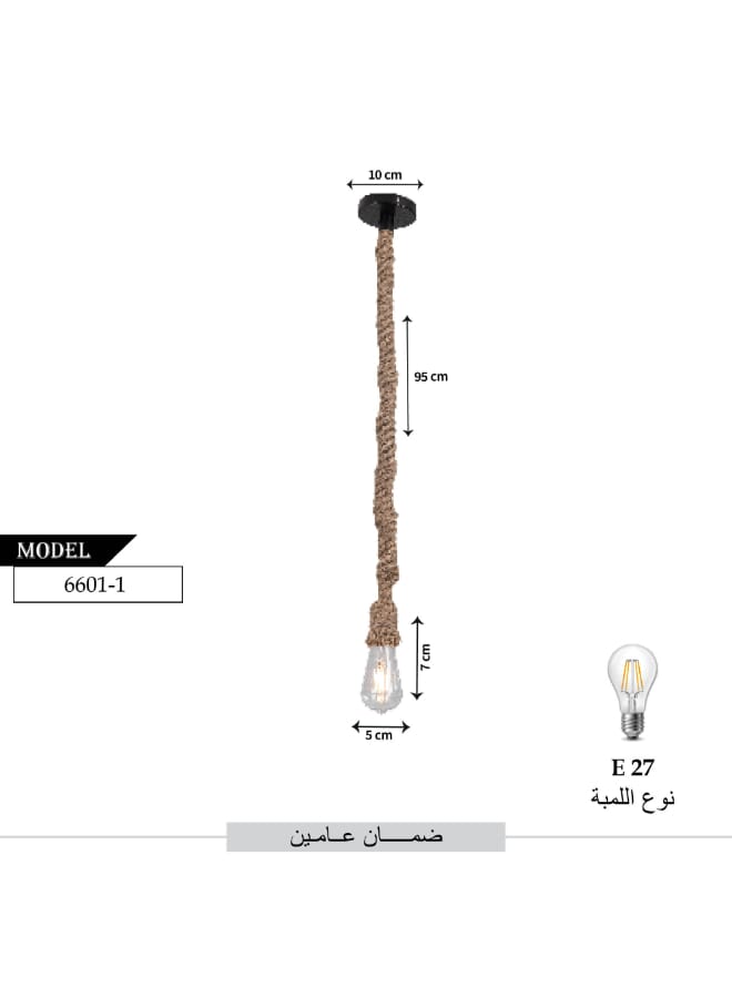 بيست باور مصباح معلق بحبل ريفي موديل 6601-1، قاعدة E27، قابل للتعديل 95 سم، مصباح سقف عتيق لغرفة الطعام والمعيشة والنوم – بدون لمبة - Image 3