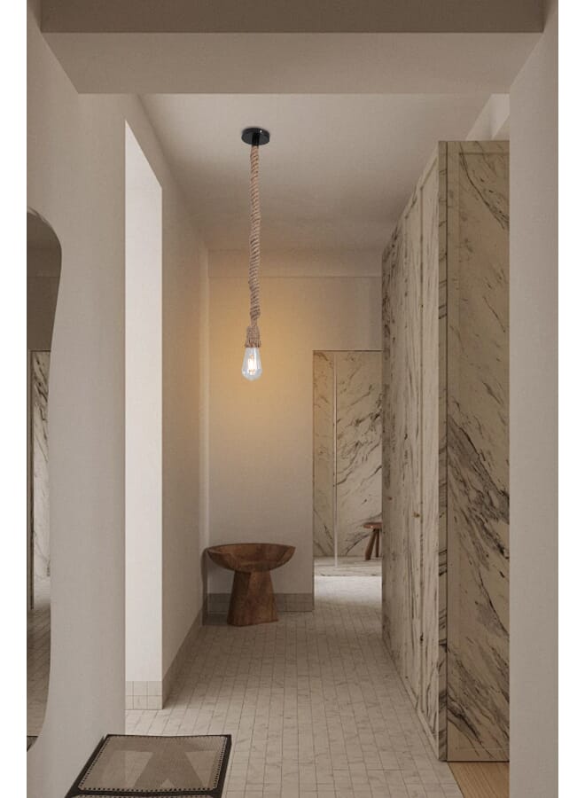 بيست باور مصباح معلق بحبل ريفي موديل 6601-1، قاعدة E27، قابل للتعديل 95 سم، مصباح سقف عتيق لغرفة الطعام والمعيشة والنوم – بدون لمبة - Image 1