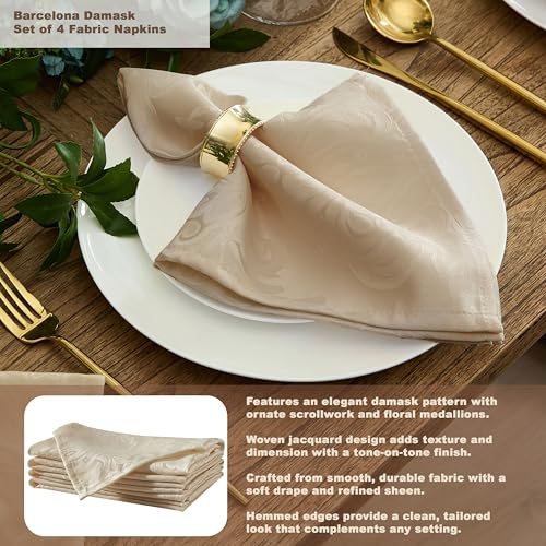 Newbridge Barcelona Luxury Damask Fabric Tablecloth, 60” Wide x 84” Rectangle, Golden Beige, 100% Polyester, No Iron, Soil Resistant Dining Room, Party and Banquet Table Cover - Image 4