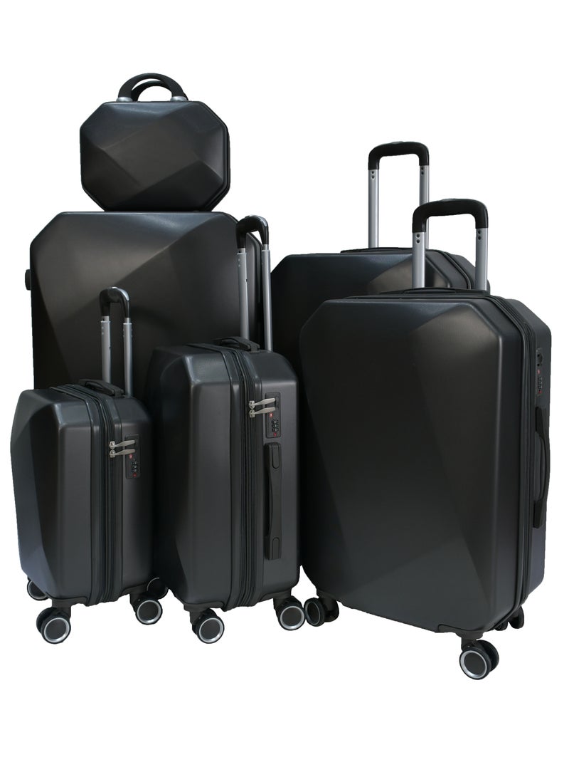 MORANO 6-Piece Hard-side ABS Spinner Luggage Trolley Black Set - Image 1