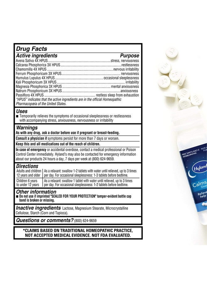 Hyland's Hyland's Calms Forte' Sleep Aid Tablets, Natural Relief of Nervous Tension and Occasional Sleeplessness, 50 Count  - Image 4
