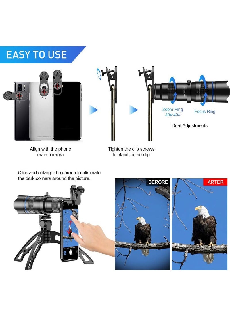 APEXEL Apexel HD 20-40X Zoom Lens with Tripod Telephoto Mobile Phone Lens Telescope for iPhone Samsung Other Smartphones Hunting Camping Sports  - Image 2