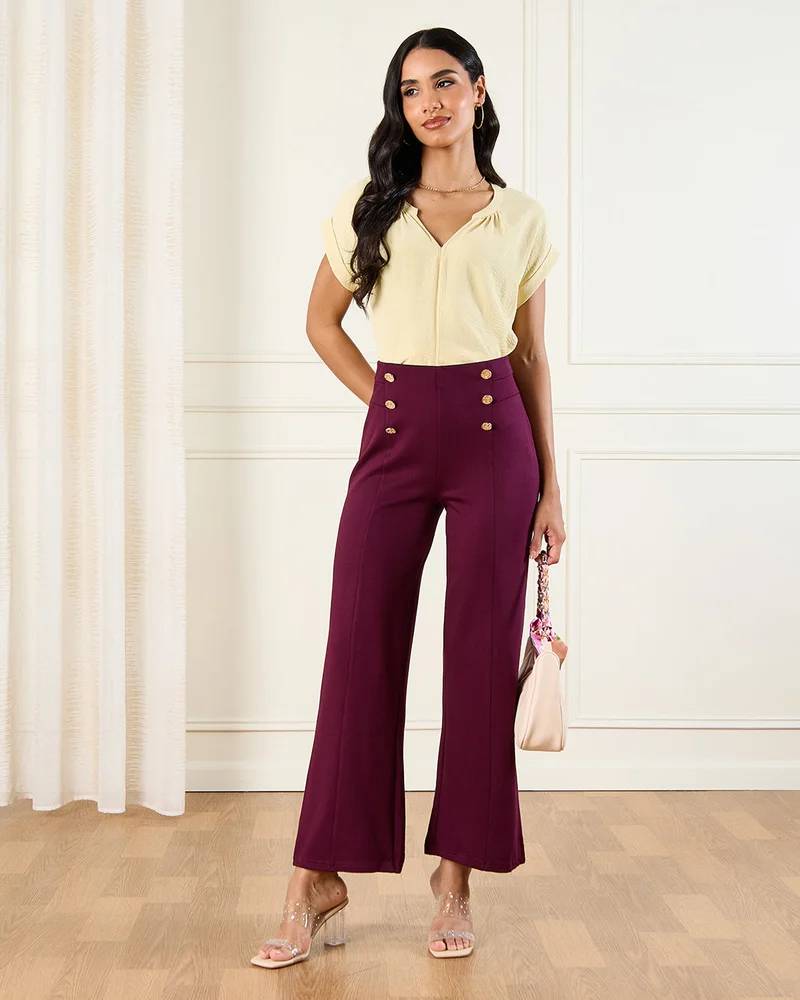 Redtag Women Burgundy Flared Ponte Leggings