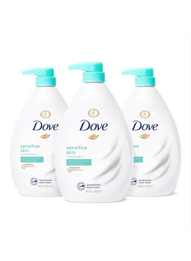 Dove غسول الجسم خالي من المواد المسببة للحساسية وخالي من الكبريتات مناسب للبشرة الحساسة ينظف البكتيريا بفعالية بينما يغذي بشرتك، 34 أونصة سائلة (عبوة من 3) - Image 1