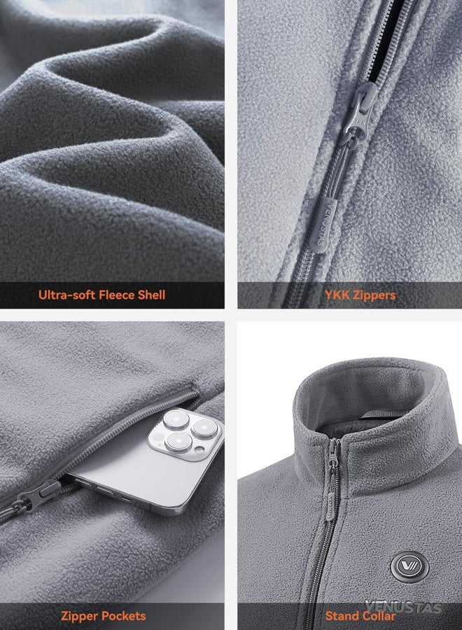Venustas Men's Polar Fleece Heated Jacket, Soft Electric Heating Coat with 7.4V Battery Pack, Durable YKK Zipper - Image 4