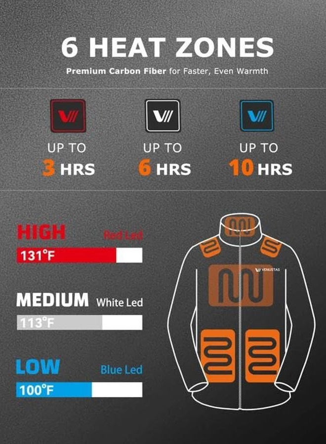 Venustas Men's Polar Fleece Heated Jacket, Soft Electric Heating Coat with 7.4V Battery Pack, Durable YKK Zipper - Image 3