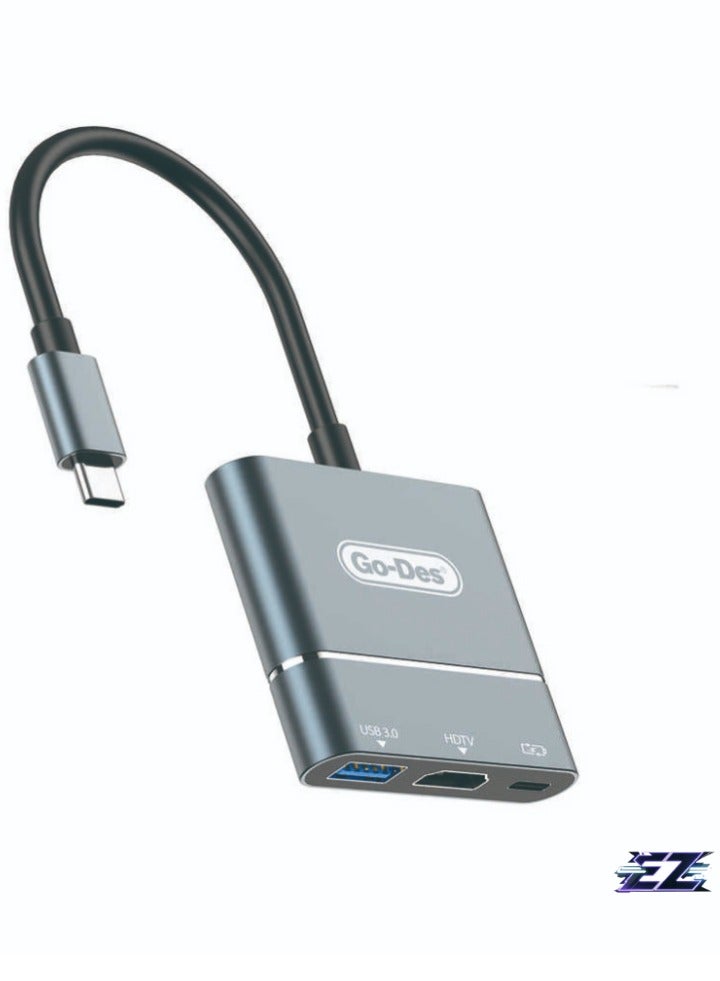 ELTRAZONE Type-C to HDTV 3-in-1 Converter Adapter – 4K Ultra HD Video, USB-C Charging, HDMI Output & USB 3.0 for Mobile Phones, Laptops, and MacBooks, Aluminum Alloy Design - Image 1