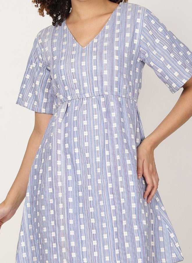 Pretilly Geometric Embroidered V-Neck A-Line Mini Dress for Women - Image 2