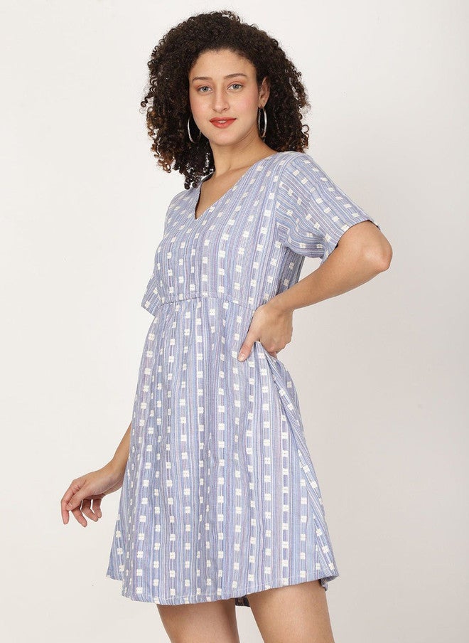 Pretilly Geometric Embroidered V-Neck A-Line Mini Dress for Women - Image 4