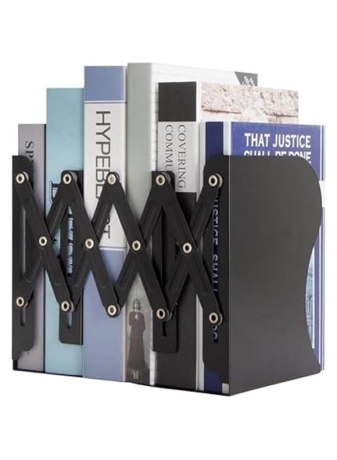 HOOKOR Book Ends, Bookends for Shelves, Book Organizer for Desk, Metal Bookends for Heavy Books, Book Holders for Shelves, Suitable for Office, Home and School Use,Black - Image 1