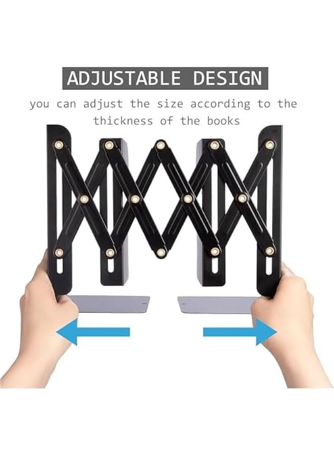 HOOKOR Book Ends, Bookends for Shelves, Book Organizer for Desk, Metal Bookends for Heavy Books, Book Holders for Shelves, Suitable for Office, Home and School Use,Black - Image 3