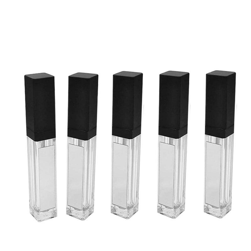 5 Pcs 75ml LED Light Lip Glaze Tubes with Mirrors Refillable Lip Gloss Bottles DIY Lip Balm Lipstick Tube Makeup Cosmetic Container for Woman GirlBlack