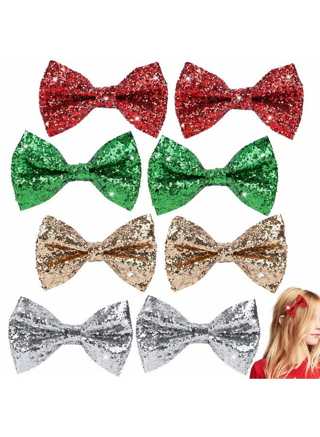 JUNEBRUSHS 8Pcs Christmas Glitter Sequin Hair Accessories Hair Clips for Girls Toddlers Large Hair Accessories Christmas Birthday Gift Party Dress Decoration Accessories Wedding Hair Clips - Image 1