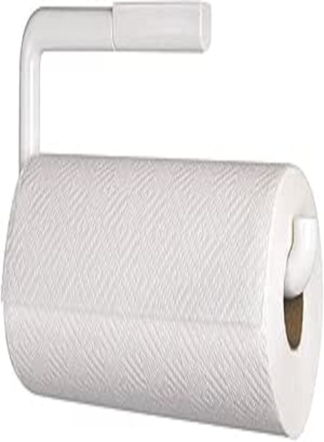 Spaceshoop Cabinet Paper Towel Holder, Under Cabinet Paper Roll Rack, No Drilling Metal Paper Roll Dispenser, Anti-rust, Over The Door for Kitchen Bathroom, Under-shelf, Toilet, Napkins Organizer, White,