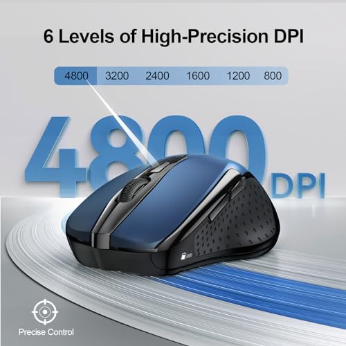 TECKNET Wireless Mouse (2.4G & BT5.0/3.0) Silent 4800 DPI Computer USB A & Bluetooth Mouse 6 Buttons, Wide Compatibility - Blue - Image 4