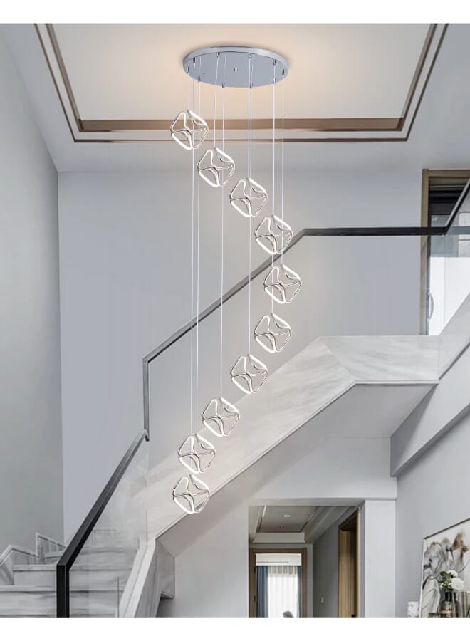 بيست باور ثريا ليد حديثة 6889-10 بـ 10 لمبات، 3 مستويات إضاءة، طول قابل للتعديل 250 سم، 414 واط – إضاءة أنيقة لغرفة المعيشة وغرفة الطعام وغرفة النوم - Image 1