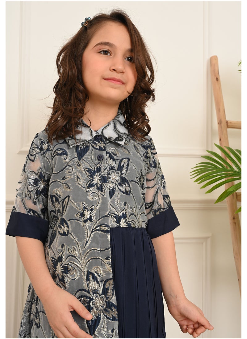 FULL JOY Girls' Dress with text sleeves with  elegant design  - Image 5