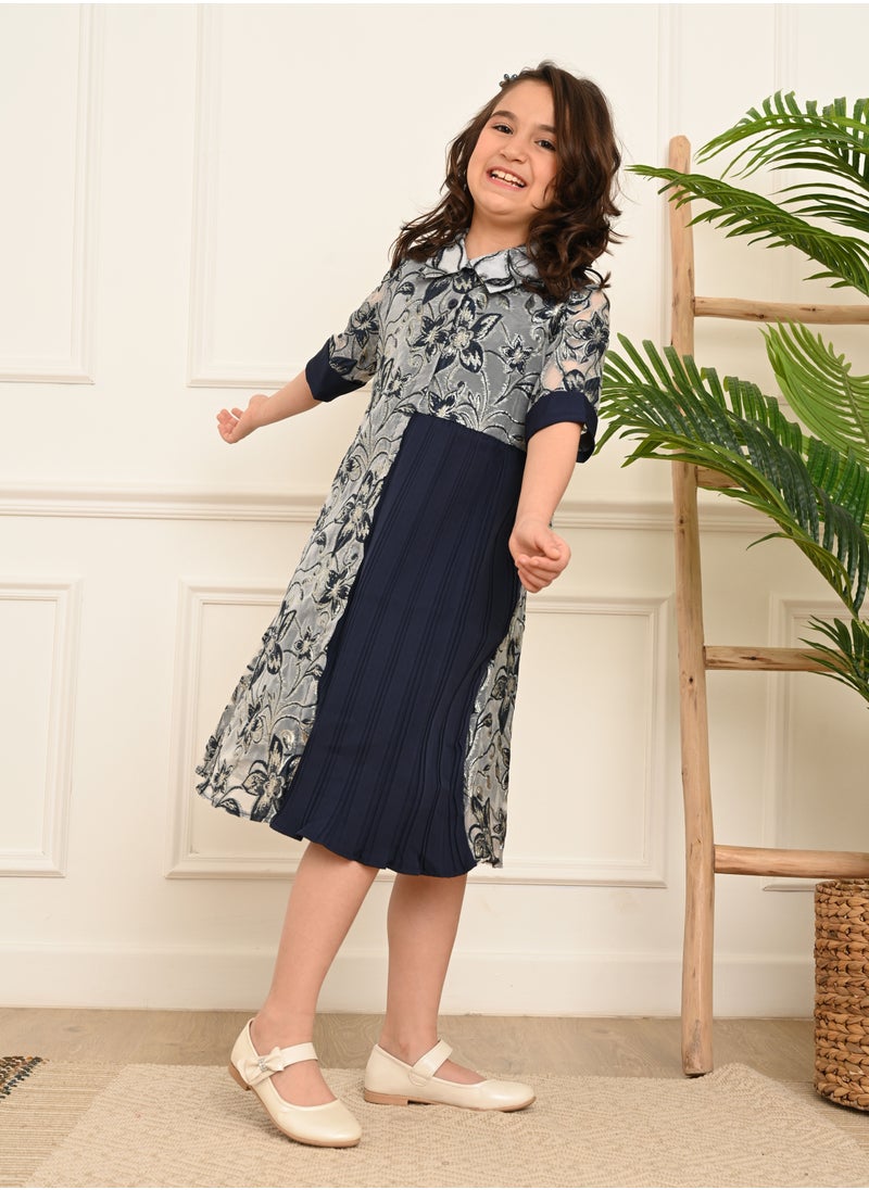 FULL JOY Girls' Dress with text sleeves with  elegant design  - Image 3