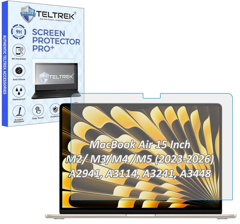 TELTREK ScreenGuard Compatible With MacBook Air 15 inch M2/ M3/M4 /M5 (2023-2026) A2941, A3114, A3241, A3448 Flexible Fiber 9H Hardness Screen Protector Not a Tempered Glass, - Image 1