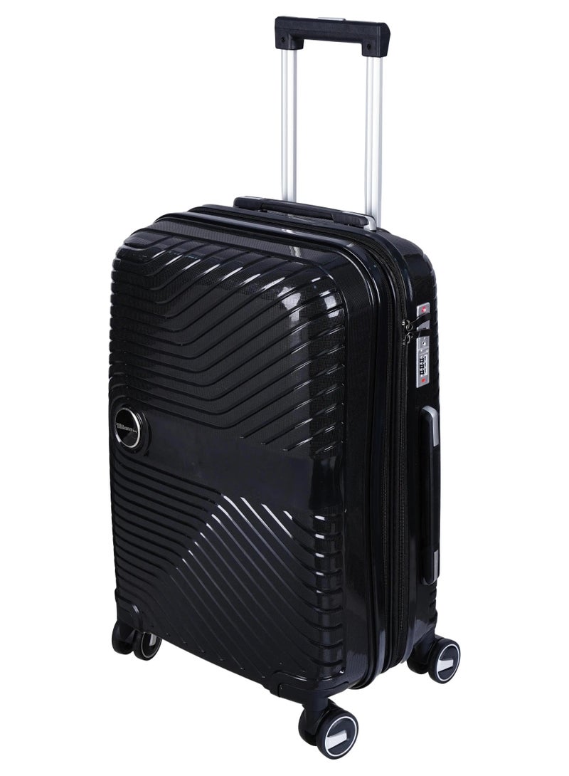 ميلانو شنطة سفر مقاس 20 ضد الكسر بعجلات 360° بتصميم عصري - بقفل رقمى وسوستة توسيع اضافيه - أسود - Image 1