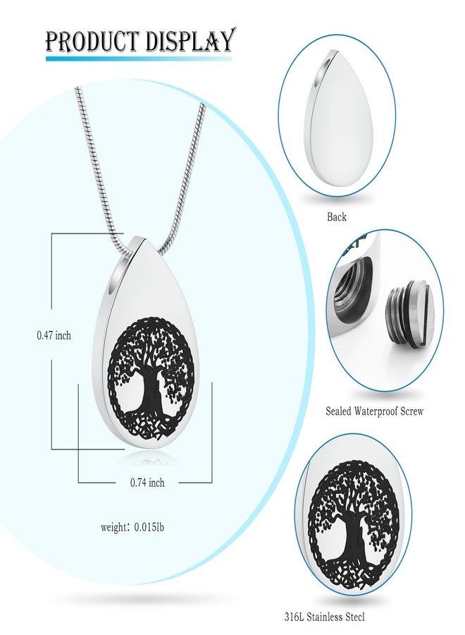 Hearbeingt Teardrop Tree of Life Memorial Ashes Urn Necklaces, Waterdrop Cremation Jewelry Made with Stainless Steel, Keepsake Pendant Locket for Ashes for Women - Image 2