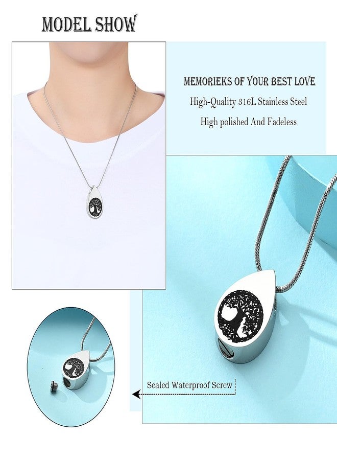 Hearbeingt Teardrop Tree of Life Memorial Ashes Urn Necklaces, Waterdrop Cremation Jewelry Made with Stainless Steel, Keepsake Pendant Locket for Ashes for Women - Image 3