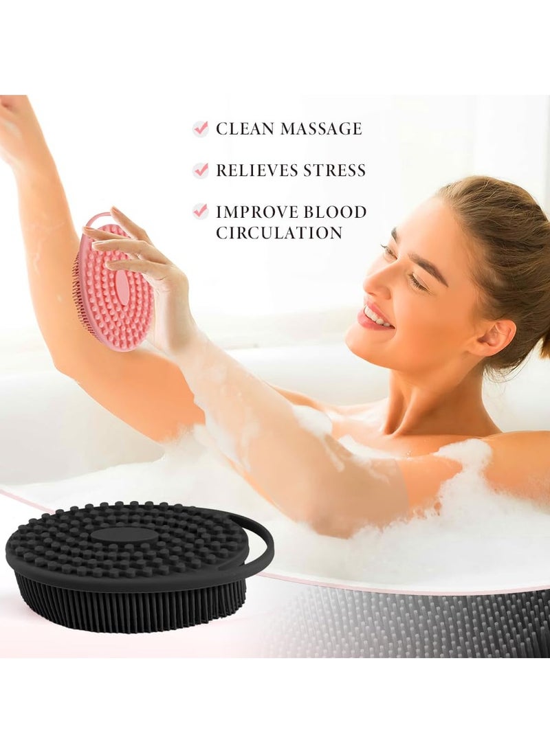 RTYY - 2 Pcs Silicone Body Scrubber, Loofah Exfoliating Body Scrubber, Silicone Loofah Shower Body Scrubber 2 Pack, 2 in 1 Body Exfoliator Scrubber With Handle Body Scrub Bath Scrubber Scalp Massager Shampoo Brush - Image 1