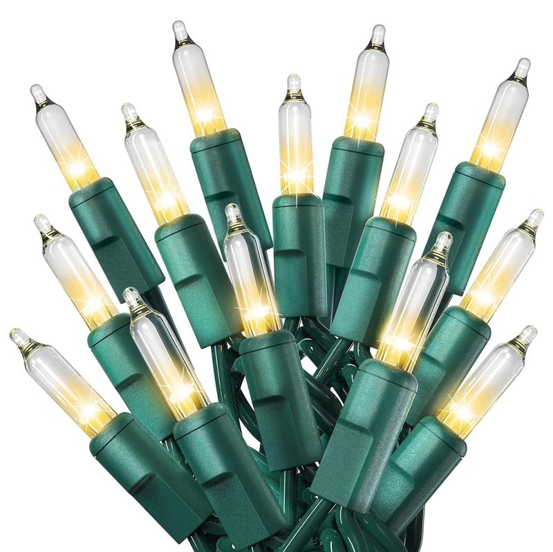 Prextex PREXTEX 200 Count Clear Christmas Tree Lights  40 ft Warm Fairy String Lights with Green Wire  Indoor and Outdoor Mini Light for Christmas Holiday Decorations Trees Fences Patios and More 