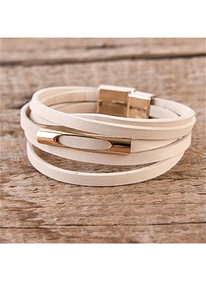 Arabest Multi-Layer Leather Wrap Cuff Bracelet,Boho Wide Buckle Bracelets for Women, Waterproof Leather Wristband Bangles  - Image 2