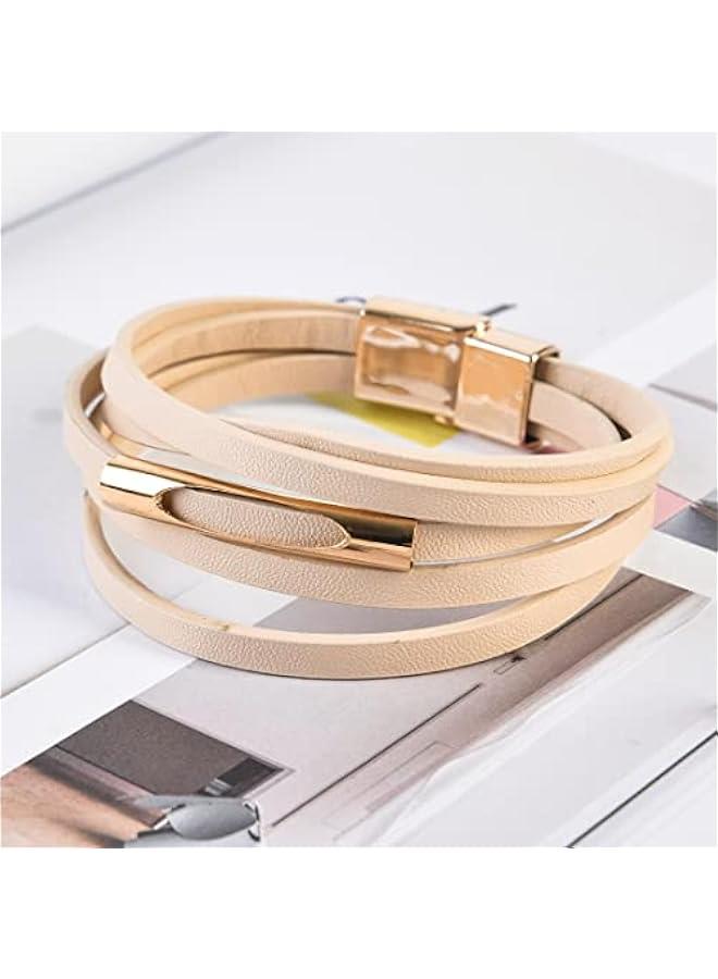 Arabest Multi-Layer Leather Wrap Cuff Bracelet,Boho Wide Buckle Bracelets for Women, Waterproof Leather Wristband Bangles  - Image 3