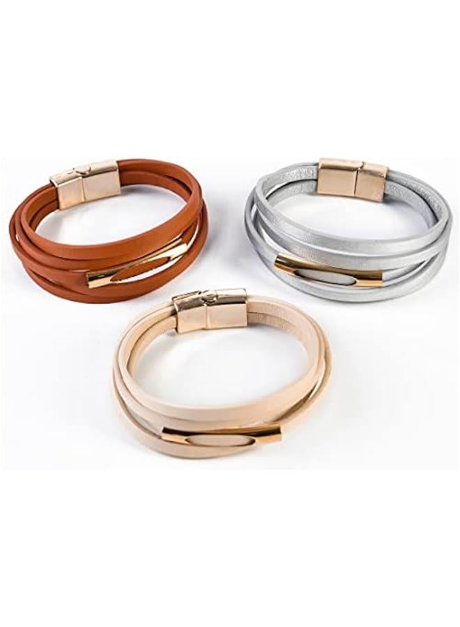 Arabest Multi-Layer Leather Wrap Cuff Bracelet,Boho Wide Buckle Bracelets for Women, Waterproof Leather Wristband Bangles  - Image 4