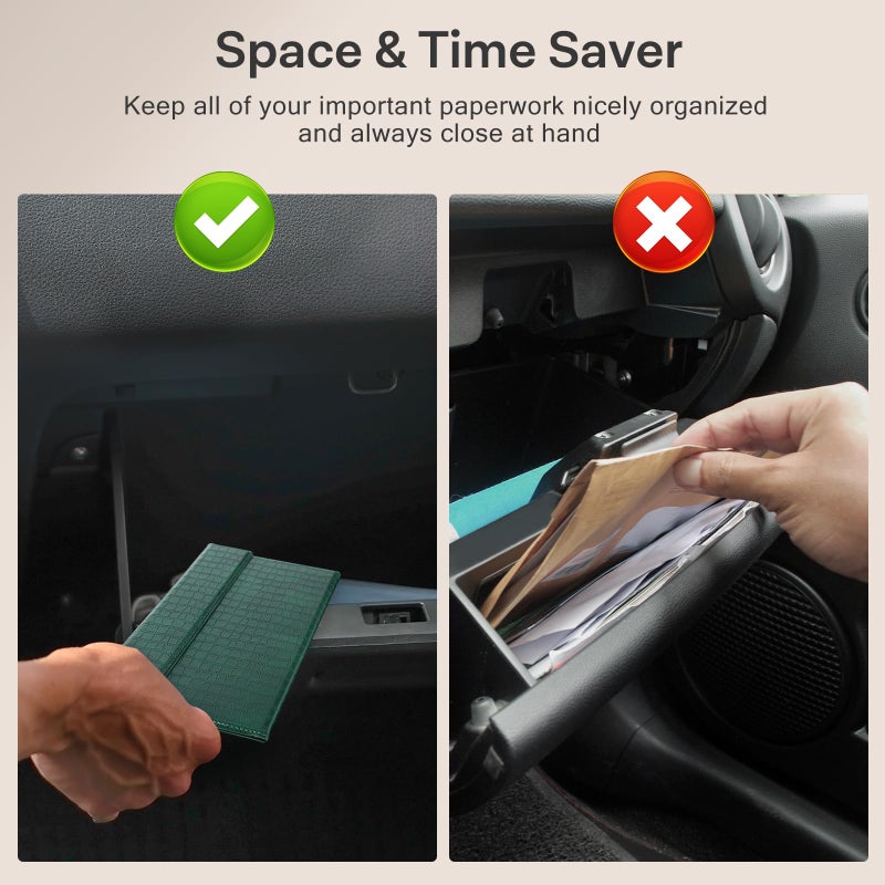 CoBak Leather Car Registration and Insurance Holder with Magnetic Compartment - Vehicle Glove Box Organizer for Driver License, Cards, Emergency Cash - Auto Truck Accessories Case, Dark Green - Image 3