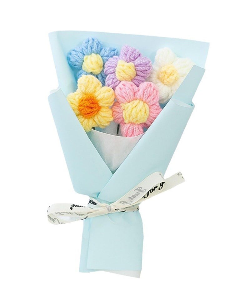 OXYGLOBE Cotton Colored Artificial Flowers Braided Crochet Flowers Soft Flower Decoration Beautiful Flowers Bouquet Gift for Room and Living Room Decoration - Image 1