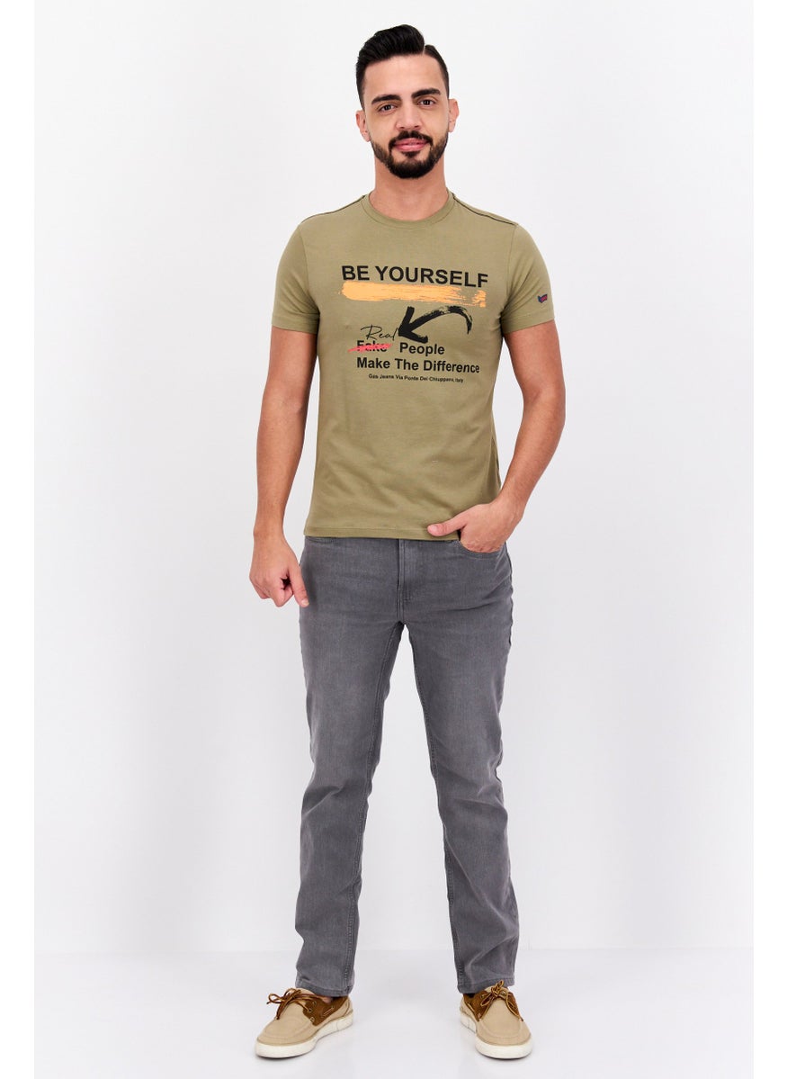 GAS Men Crew Neck Short Sleeves Graphic Print T-Shirt, Green Combo  - Image 4