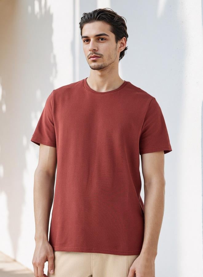 ايكونيك تيشيرت بياقة دائرية بقصة عادية بنقشة فشار - Image 3