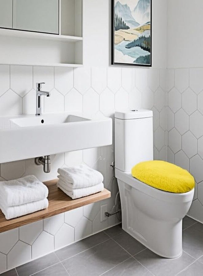 Insun Soft Fluffy Toilet Seat Cover, Washable Absorbent Lid Cover, Adjustable Non Slip Backing for Most Bathroom Toilet Lids Yellow 17.7" x 19.7" - Image 3