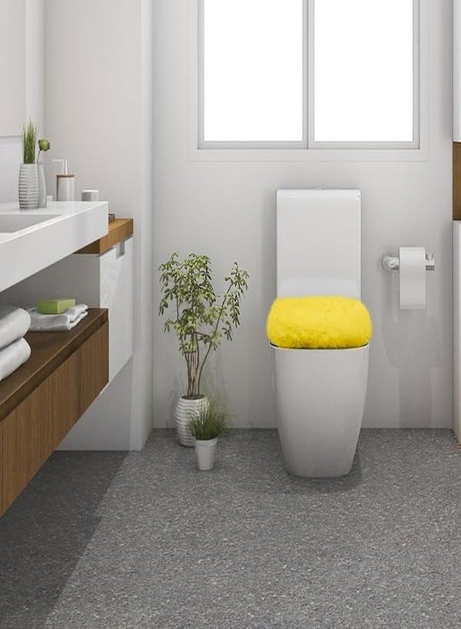 Insun Soft Fluffy Toilet Seat Cover, Washable Absorbent Lid Cover, Adjustable Non Slip Backing for Most Bathroom Toilet Lids Yellow 17.7" x 19.7" - Image 4