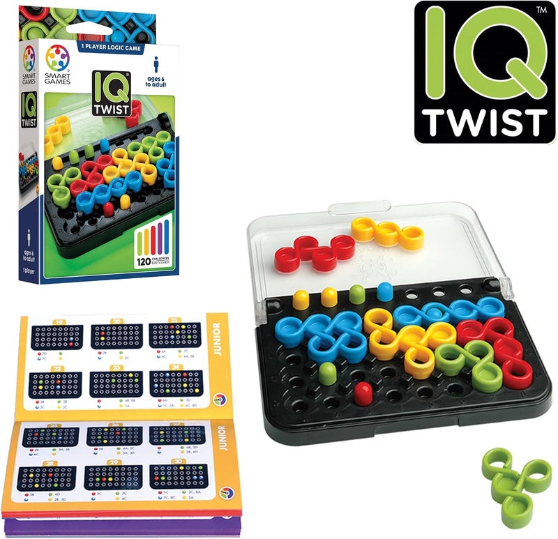 سمارت جيمز SmartGames IQ Twist، لعبة سفر للأطفال والكبار، لعبة عقلية لبناء المهارات المعرفية - لغز للعقل للأعمار من 6 سنوات فما فوق، 120 تحديًا في علبة مناسبة للسفر - Image 2