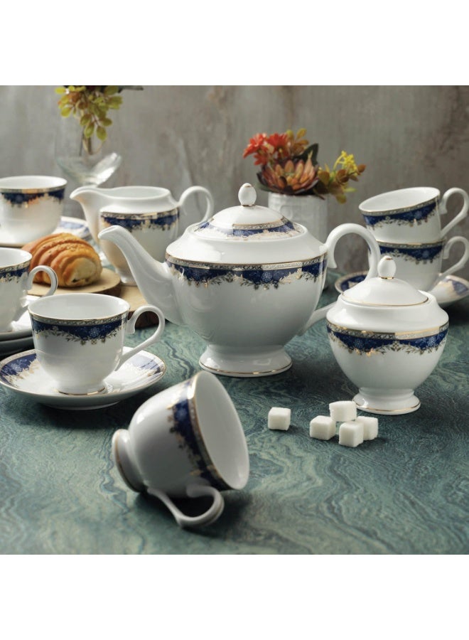 Peggy Oliver Aurora Collection 17 Pcs Tea Set | Elegant Floral Pattern In Royal Blue With Real Gold Plated Premium Porcelain | Dishwasher Safe | Elegant Set for Serving & Gifting - Image 4