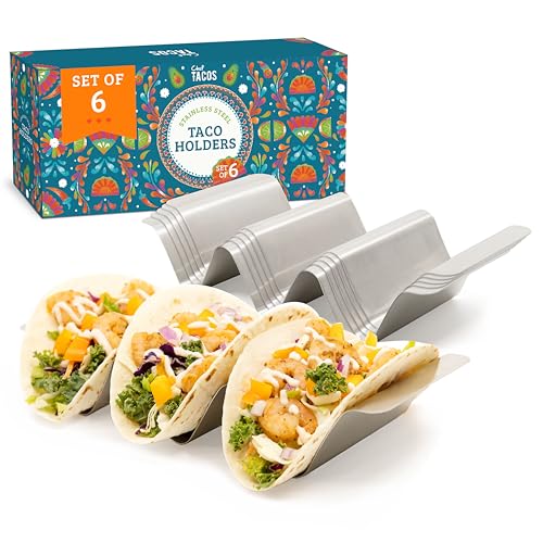 Chef Tacos Stainless Steel Taco Holder, Taco Stands with Handles, Dishwasher and Grill Safe Taco Rack, Taco Serving Set, BPA-Free Metal Taco Shell Holders (Set of 6) - Image 1