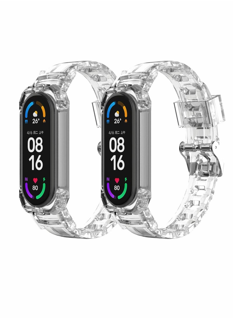 SYOSI Replacement Strap, Sport Wristband, Adjustable Bracelet, for Xiaomi Mi Band 5 Bands/for Xiaomi Mi Band 6 Bands, 2 Pack (Clear+Clear)  - Image 1