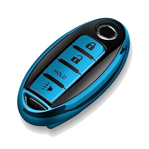 Tukellen Compatible with Nissan Key Fob Cover Soft TPU Key Case for Infiniti X-Trail Rogue Altima Quest Pathfinder Sentra Patrol CIMA Fuga Armada Teana Murano 4 Buttons Key Shell-Blue - Image 1